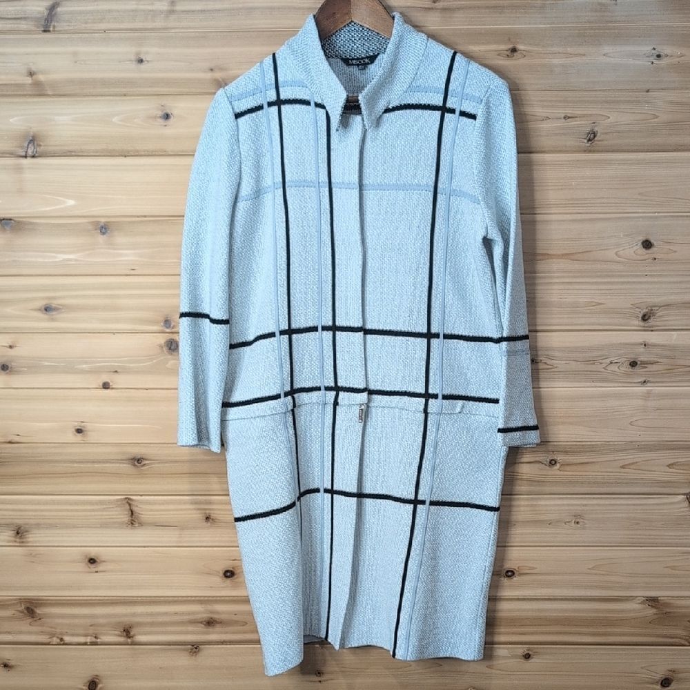 Misook Jacket Womens Medium Off-White Black Grid Convertible Sweater